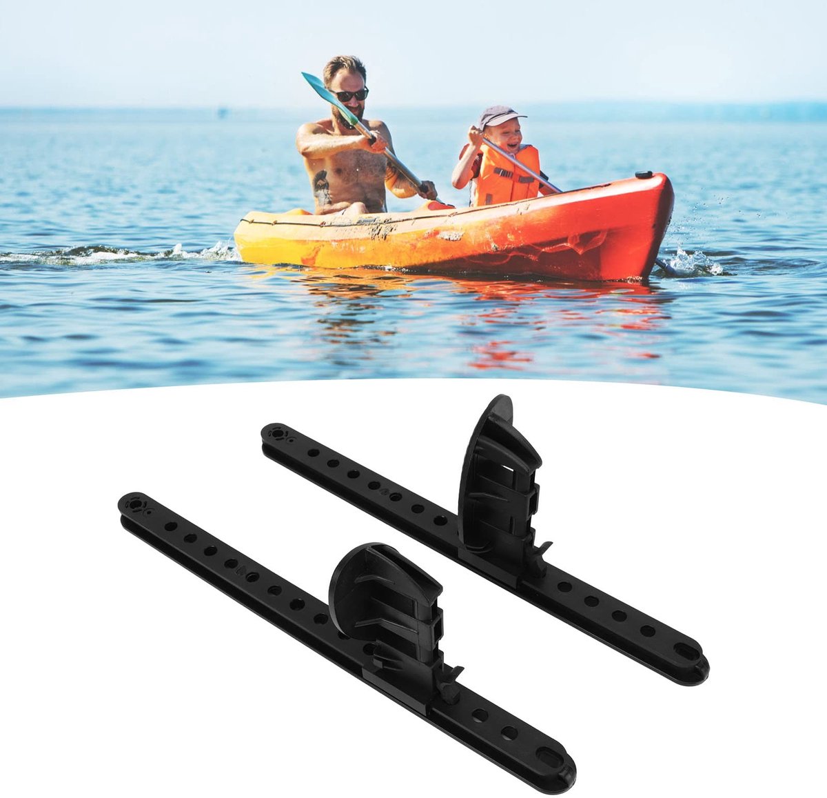Dailygoods- Kajakvoetsteunen Verstelbare Vergrendeling - Draagbare Kanovoetbrace - Pedaalset 11x6 cm - Geleiderails 41,5x3,2 cm - Eenvoudig te installeren - Hoogwaardig kunststofmateriaal - Kajakpedalen