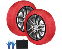 Dailygoods - SWAWIS Sneeuwsokken voor de auto, EN16662-1, gehomologeerd, twee sneeuwsokken, textiel, sneeuwkettingen, maat L voor R14 - R20, slijtvast en scheurvast, rood