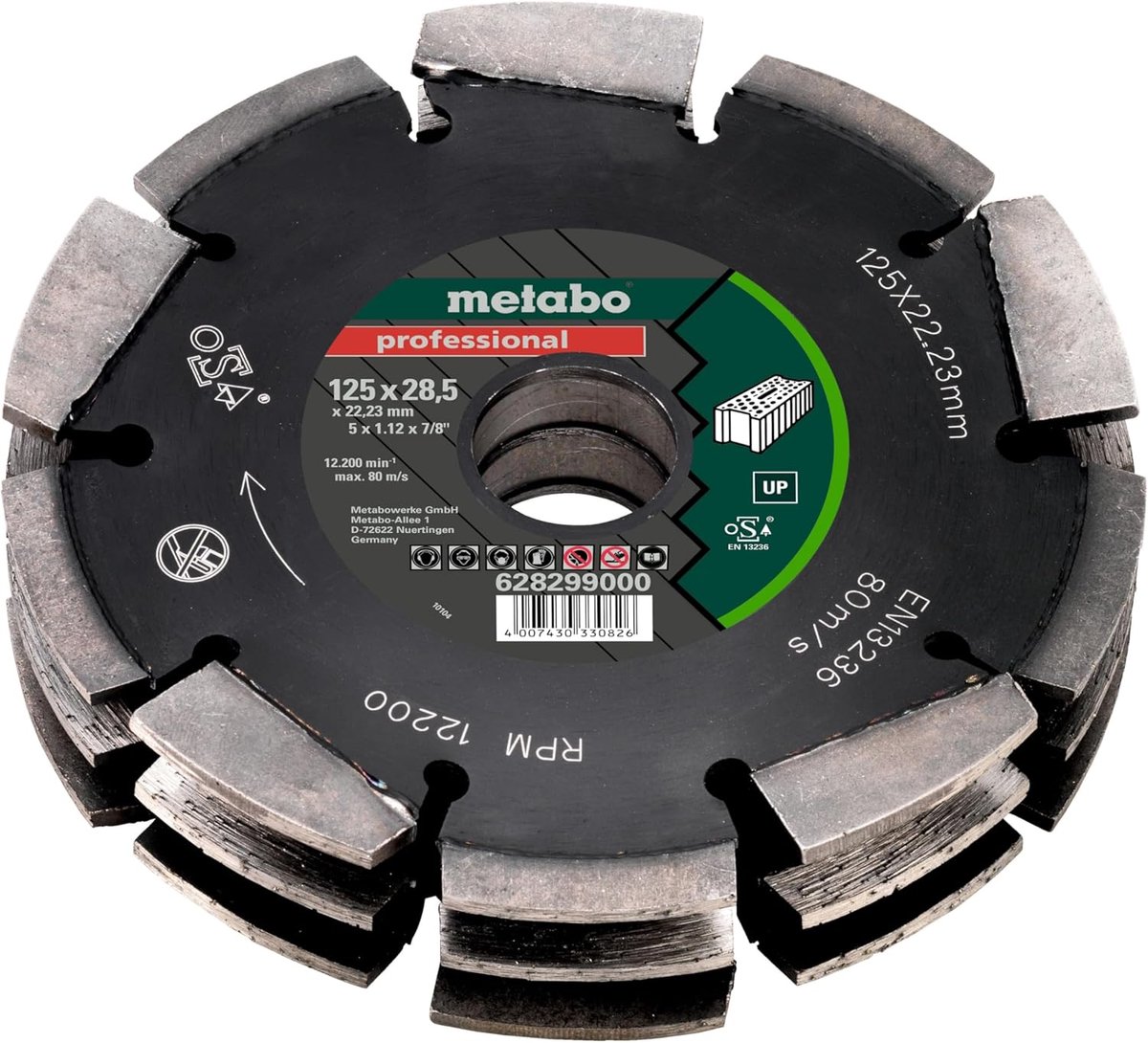 Diamant Freesdisc - Universeel Zaagblad - Snel Muren Frezen - Intelligent Segment Systeem - 125x28.5x22.2 mm - Groen