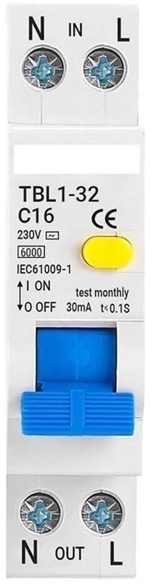 Lekstroomschakelaar - Automaten - Veiligheid Elektrisch - Mini Compact - 18mm - Grijs