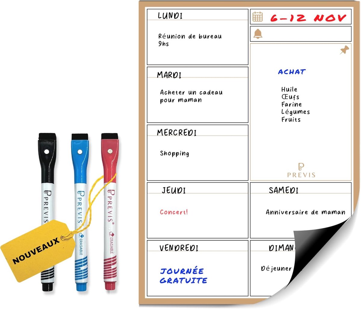 Magnetische weekplanner - Koelkast kalender - Week plannen - Met 4 markers - A4 - Wit
