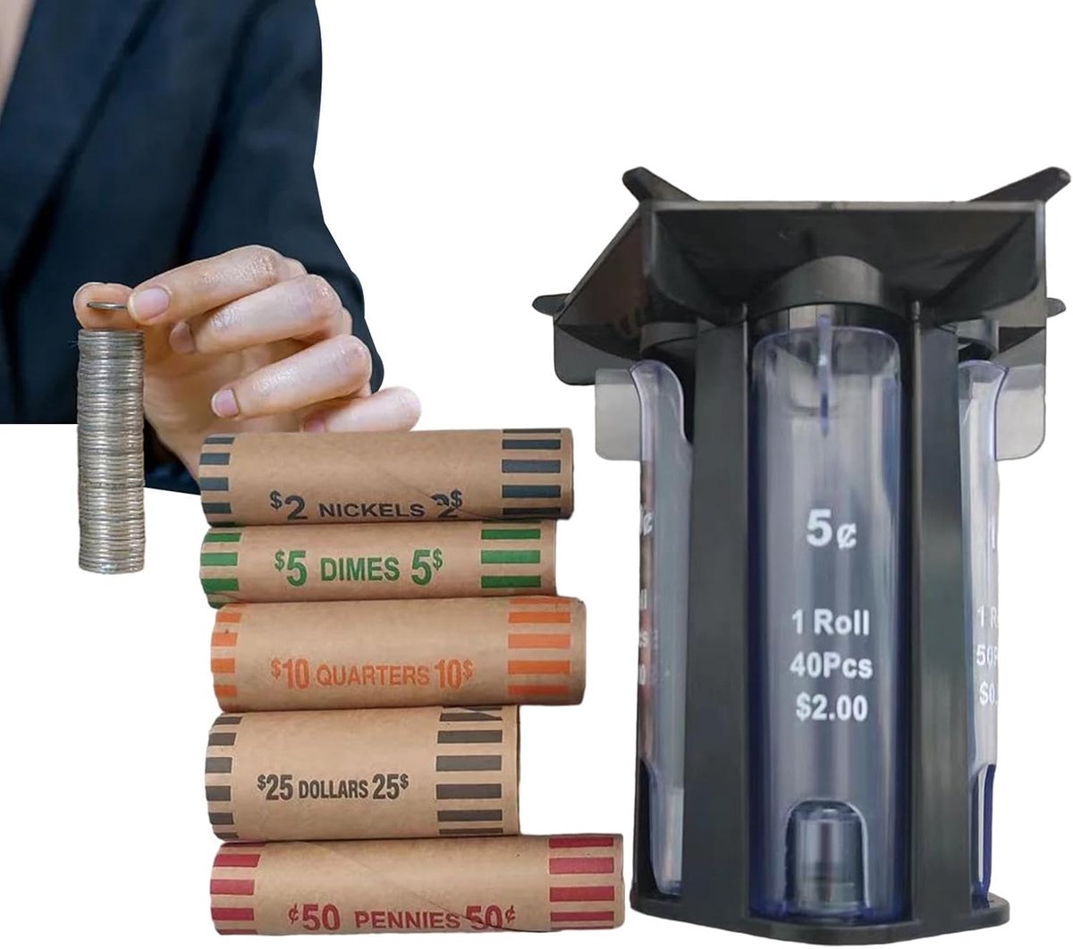 Munt Sorteerder - Geld Roller - Geld Tellen - Vijf Vakken - 14.4 cm - Zwart