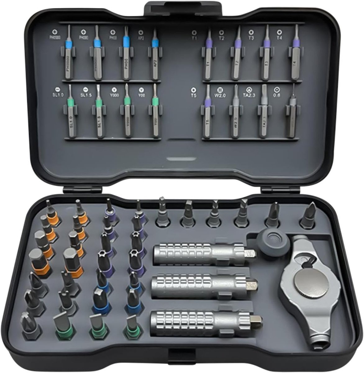 Ratel Schroevendraaier - Precisie Reparatieset - Klusjes Thuis - 55-in-1 Magnetisch - Compacte Case - Grijs