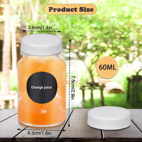 Dailygoods- Shotfles 60ml - Glazen Flessen met Deksel - Herbruikbare Mini Gembershot - Antislip Onderkant - Lekvrij Ontwerp - Inclusief Stickers - Glazen Pot van Dailygoods — afbeelding 5