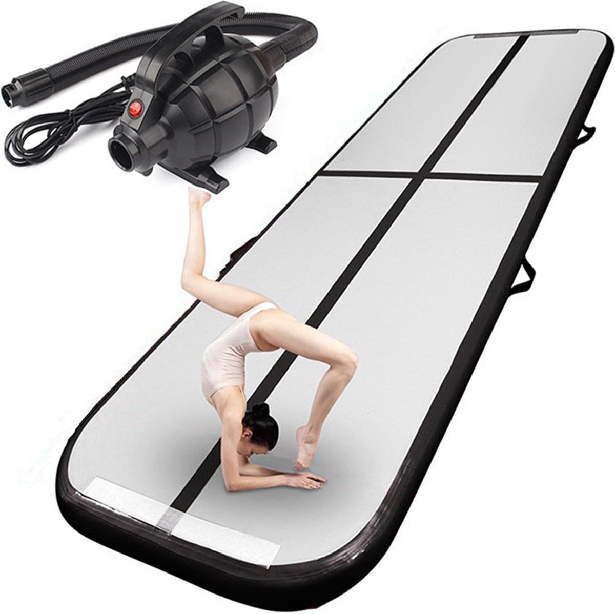 Opblaasbare Gymnastiek Mat - Lucht Trainingsbaan - Thuis Sporten - Snelle Elektrische Pomp - 300x100x10 cm - Zwart