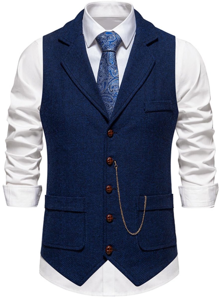 Dailygoods- Vest Casual Mouwloos - Klassiek Tweed - Verstelbare Taille - V-hals - Gouden Knopen - 2 Zakdecoraties - Herenvest