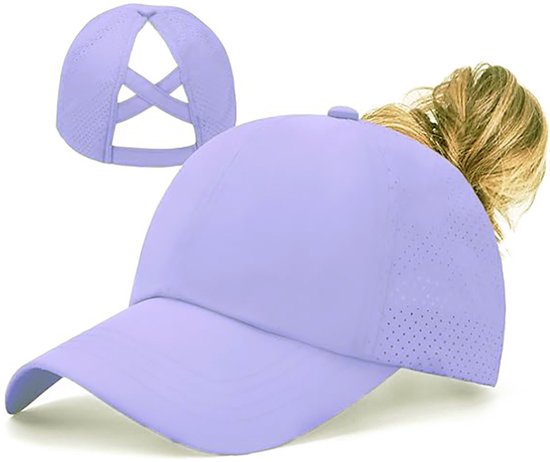 Verstelbare baseballpet voor meisjes – Zomerzonnehoed voor kinderen, gemaakt van sneldrogende en ademende stof, lichtgewicht outdoor sportpet met paardenstaart, wandelen en reizen, zonbescherming, geschikt voor peuters en tieners, Paars