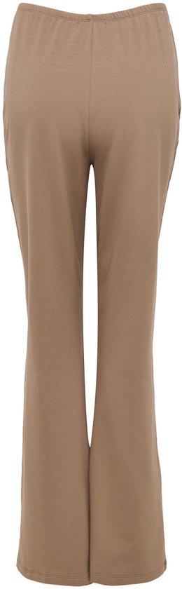 Achterkant van een bruine zwangerschapsbroek met hoge taille.