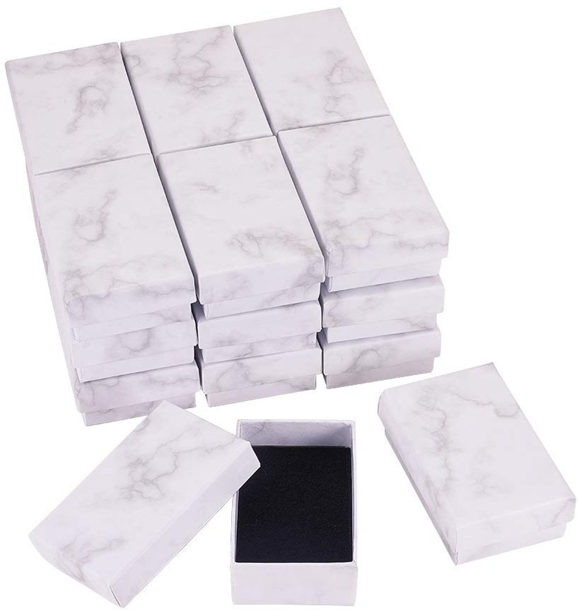 Dailygoods- Sieradenhangendozen Marmer Effect - Geschenkdozen - 20 Pack - 5x7.9x2.7cm - Kraftpapier - Verstelbaar Inzetstuk - Sieradendoos