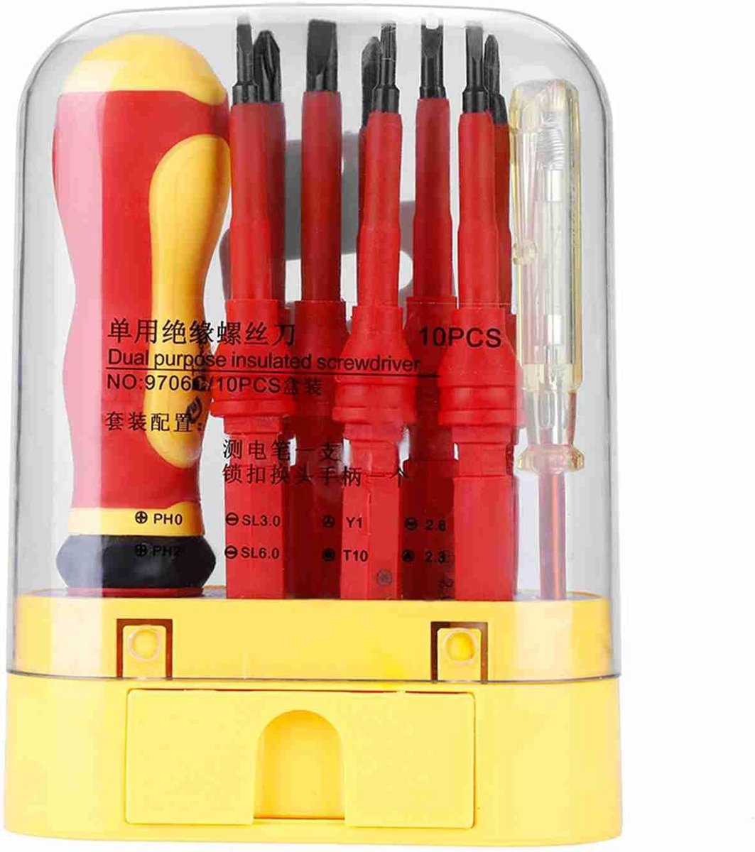 Schroevendraaier Set - Gereedschap Set - Reparaties Uitvoeren - 500V Geïsoleerd - 10 Delig - Grijs