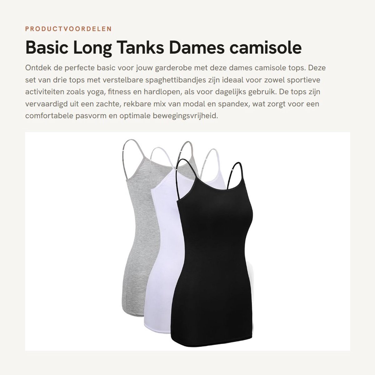 Dailygoods- Camisole Top Verstelbare Spaghettibandjes - Tanktop Dames - Fitness Shirt - Mouwloos Shirt - 3 Stuks - Comfortabel en Rekbaar