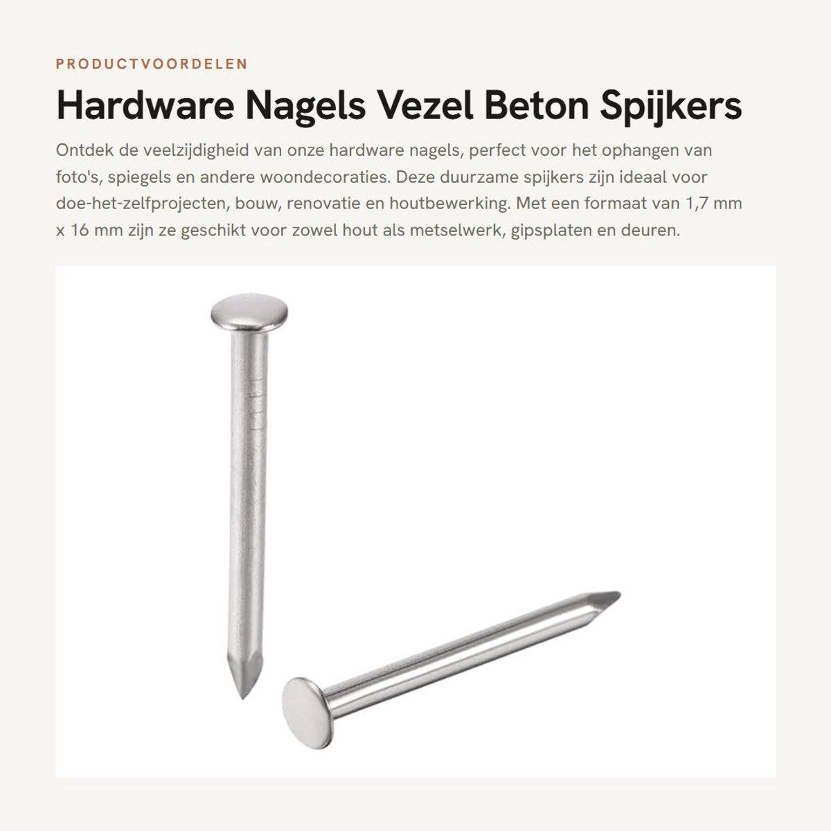 Dailygoods- Nagels 200 stuks - Spijkers 1,7 mm x 16 mm - Muurpinnen