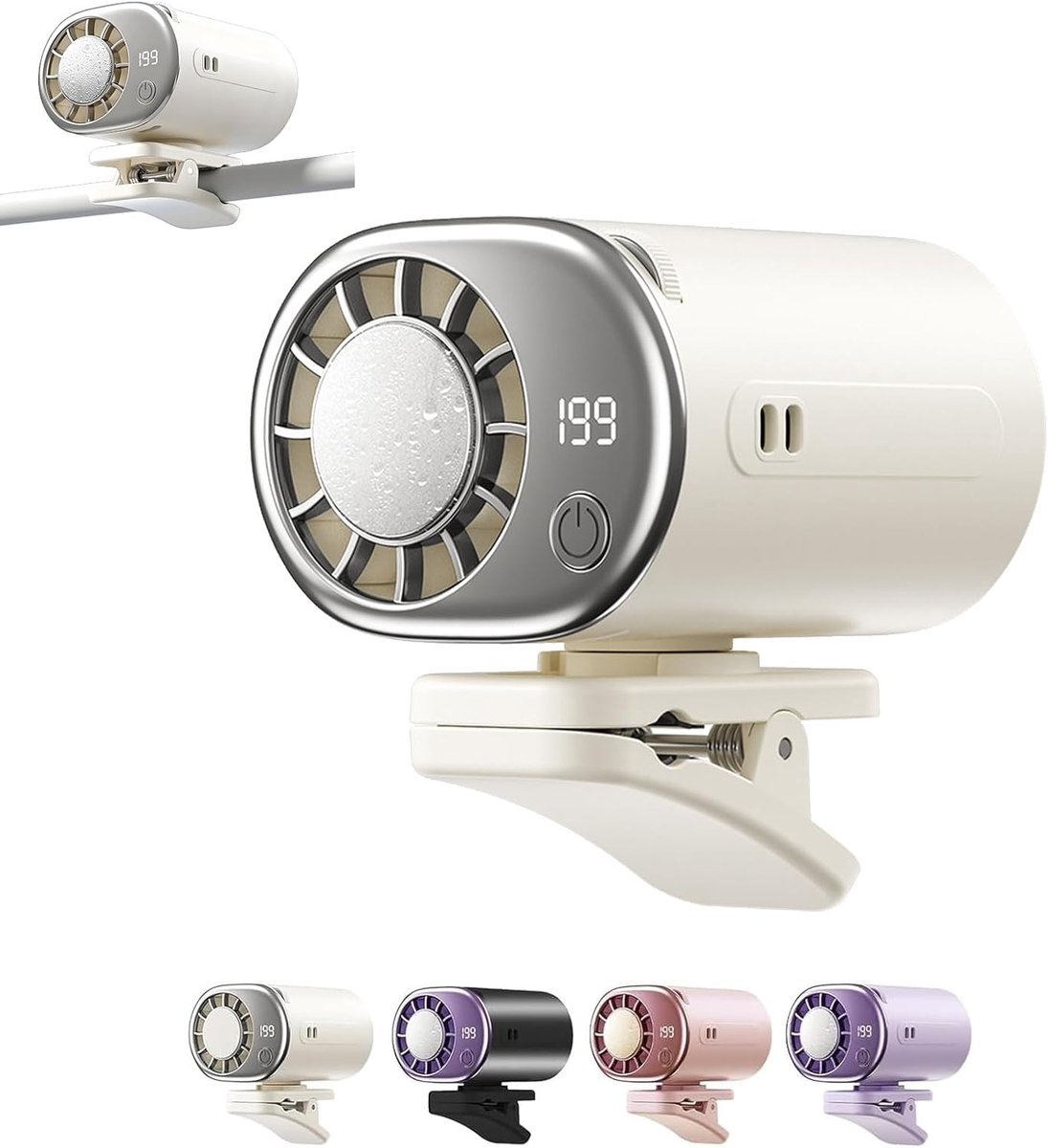 Nieuwe Klemventilator voor auto met LED-display, mini draagbaar autokoelsysteem, 360 graden verstelbaar draaibare kop, 199 instelbare snelheden, wit