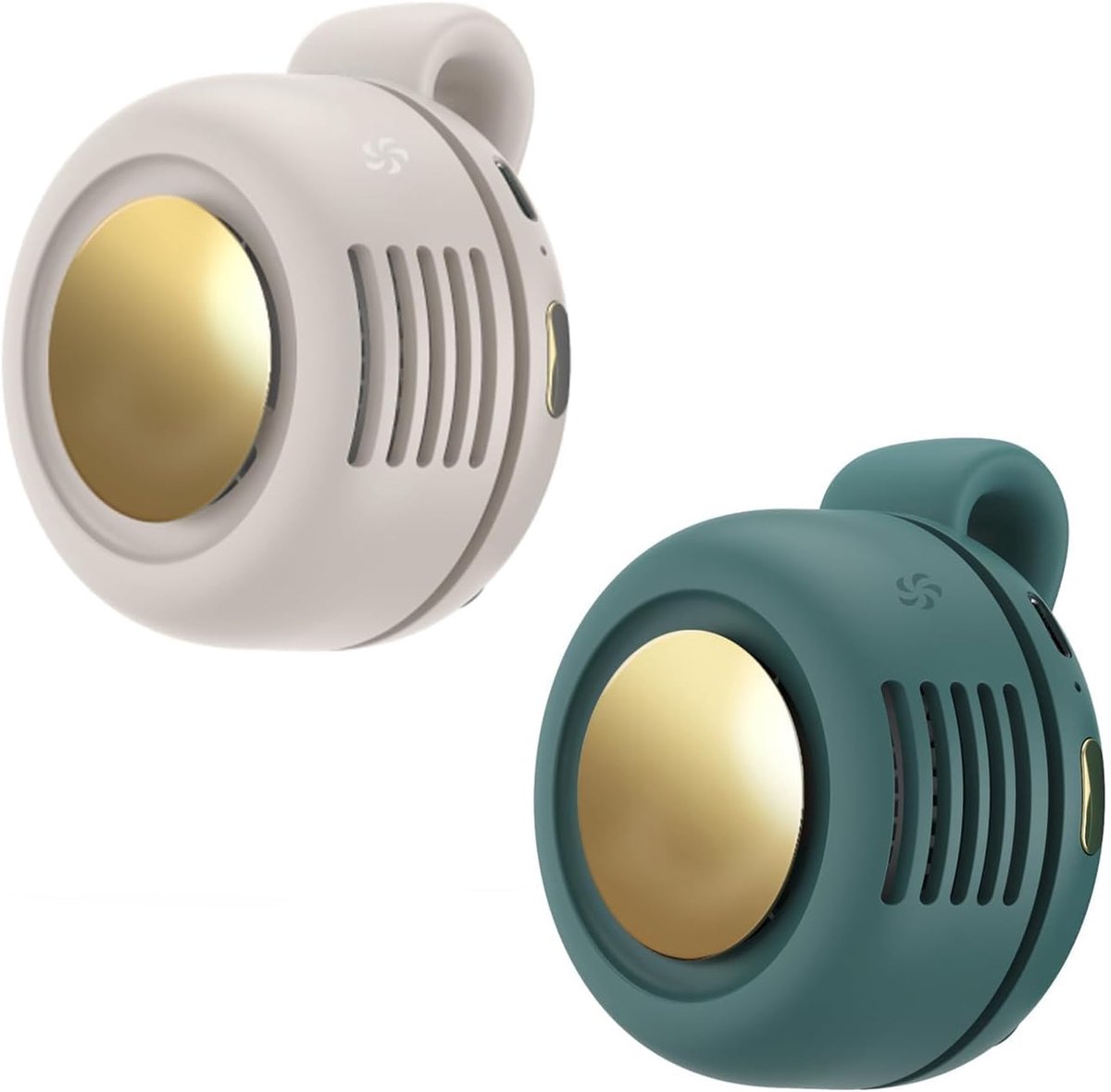 Draagbare klemventilator verkrijgbaar in wit en groen, compacte oplaadbare USB bladloze mini ventilator met geruisloze motor, drie instelbare snelheden en 360 graden draaifunctie