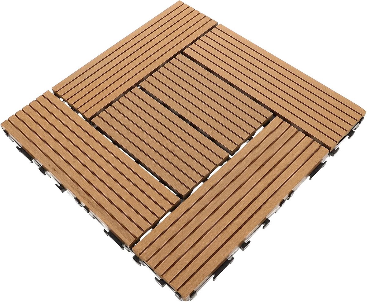 Terrastegels Kunststof - Balkon vloer - Tuin Opknappen - Antislip Houtnerf - 30.5 x 30.5 cm - Koffie