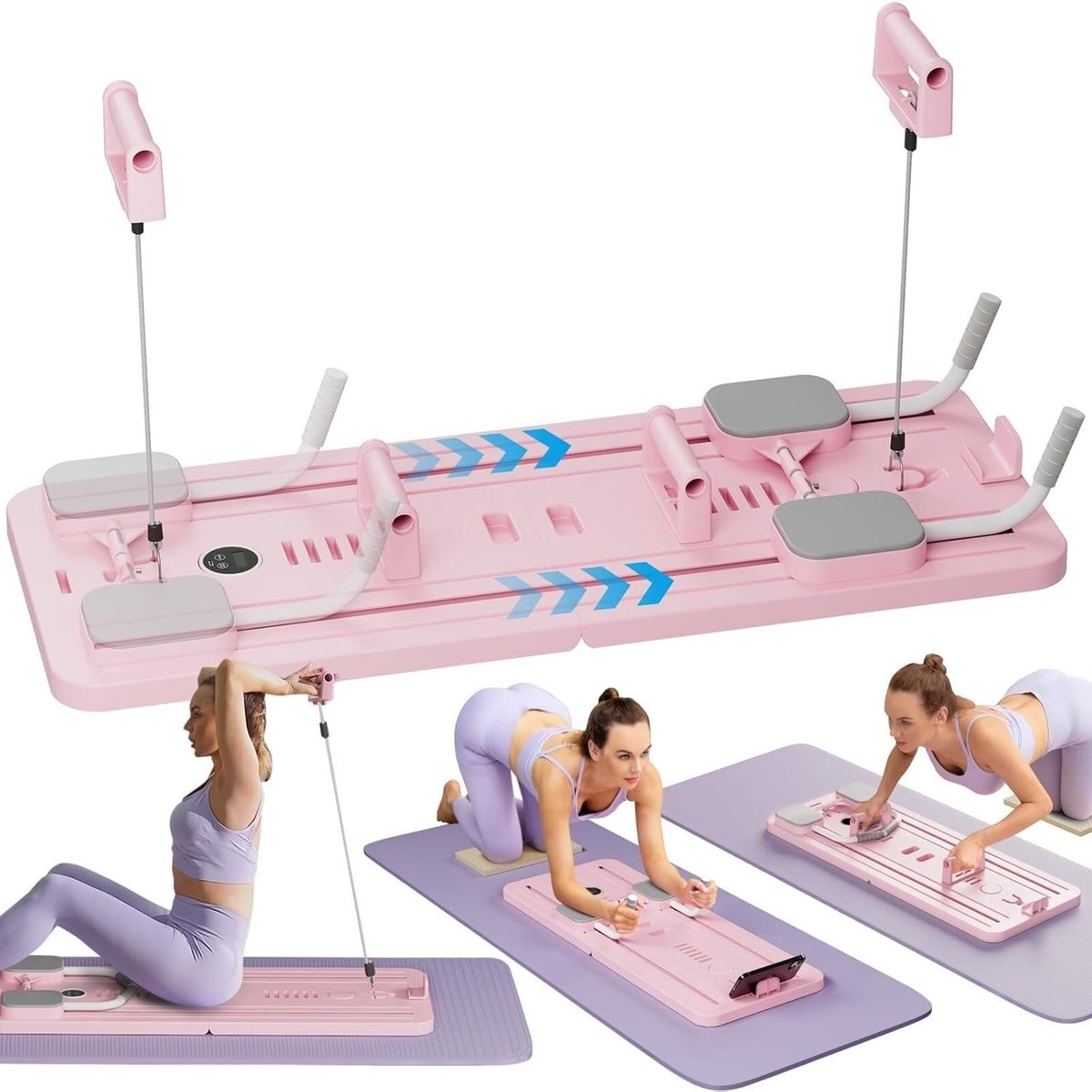 Pilates Reformer Set - Fitness Plank - Thuis Sporten - Opvouwbaar Ontwerp - 106 cm - Roze