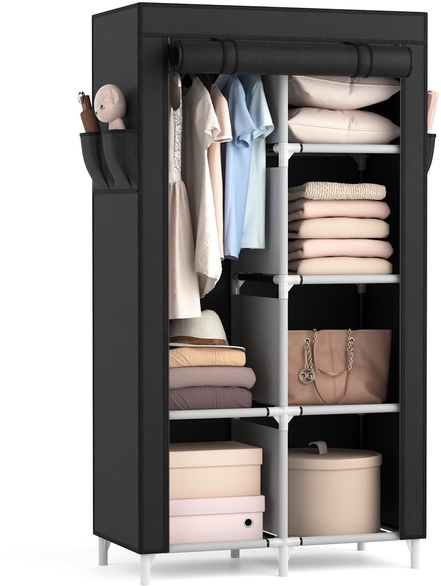 Dailygoods- Kledingkast Stabiel - Kledingkast met Overtrek - Kledingkast met Kledingstang - Opbergkast met 6 Planken - Kledingkast voor Slaapkamer - Afmetingen 84 x 42 x 162 cm