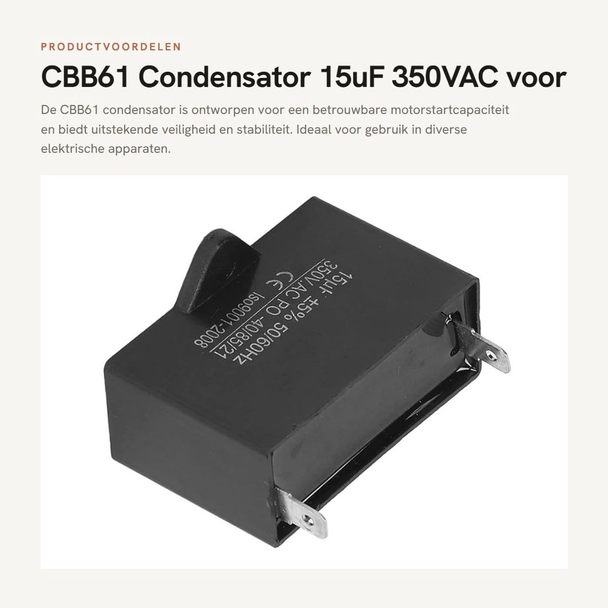Dailygoods - CBB61 Condensator 15uF 350VAC voor Motoren