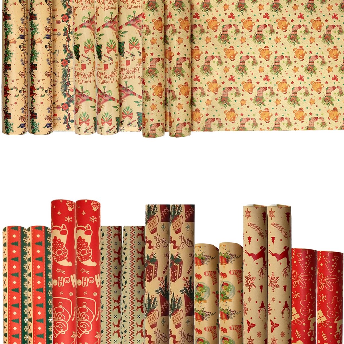 Dailygoods- Cadeaupapier Kerst 14 Vellen - Inpakpapier 70×50cm - Cadeaupapier Kinderen - Geschenken - Kerstmis - Kleurige Ontwerpen
