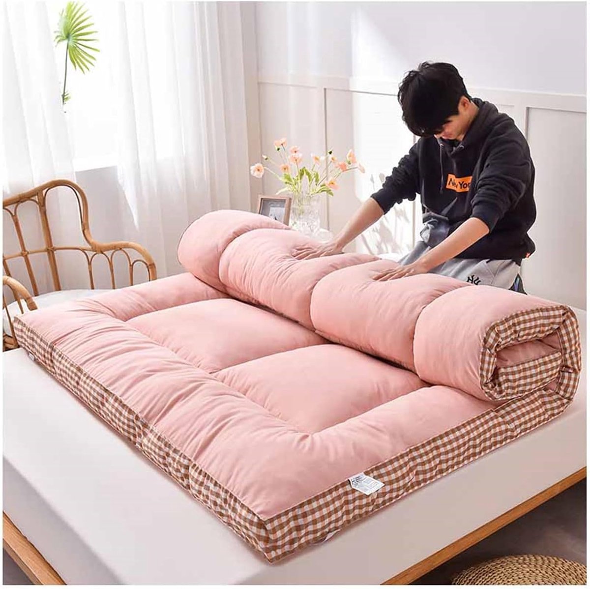 Opvouwbare Futon Matras - Japanse Mat - Comfortabel Slapen - 7cm Dik - 200x220cm - Roze