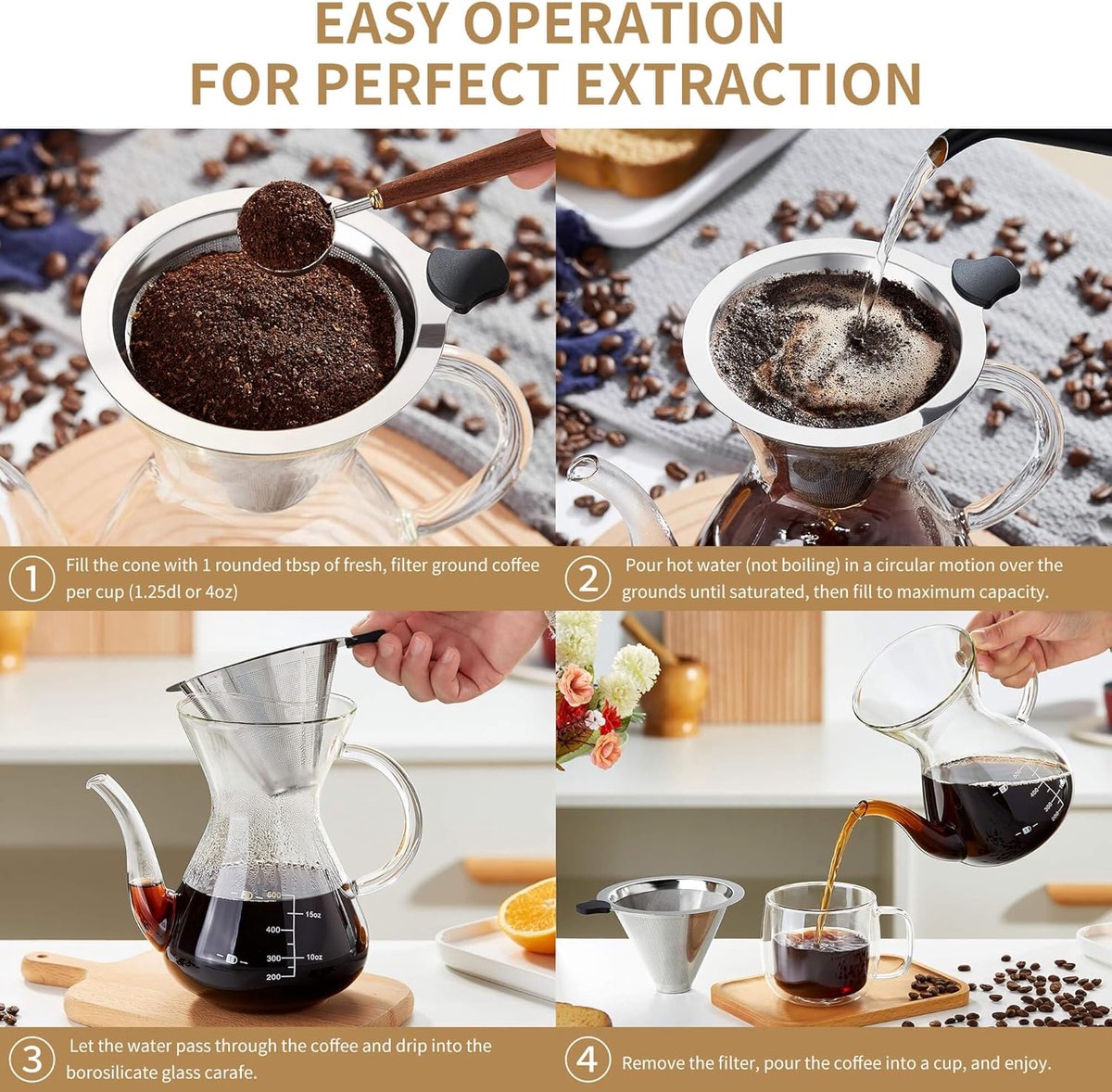 1 stuk - Koffiefilter voor druppelkoffie - Fijn dubbellaags roestvrijstalen koffiefilter - Metalen kegelvormig filter voor opschenken - Filter voor opschenken - Herbruikbaar filter - Geschikt voor het filteren van koffie — cadeau in Kookcadeaus - foto 7