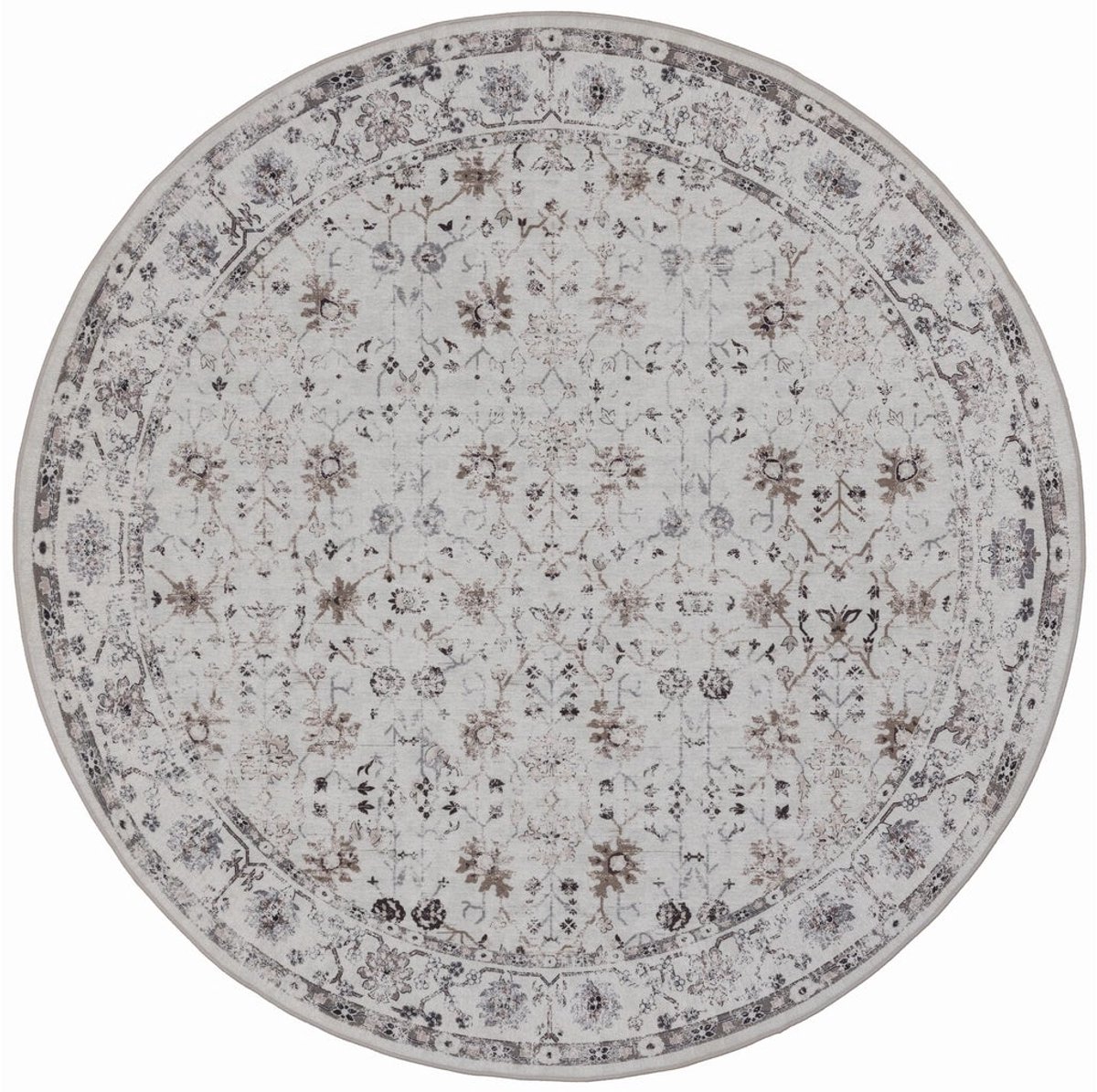 Dutch XXL Rond Vintage Vloerkleed | Tapijt | Inka | Floraal | Crème | 120x120 cm