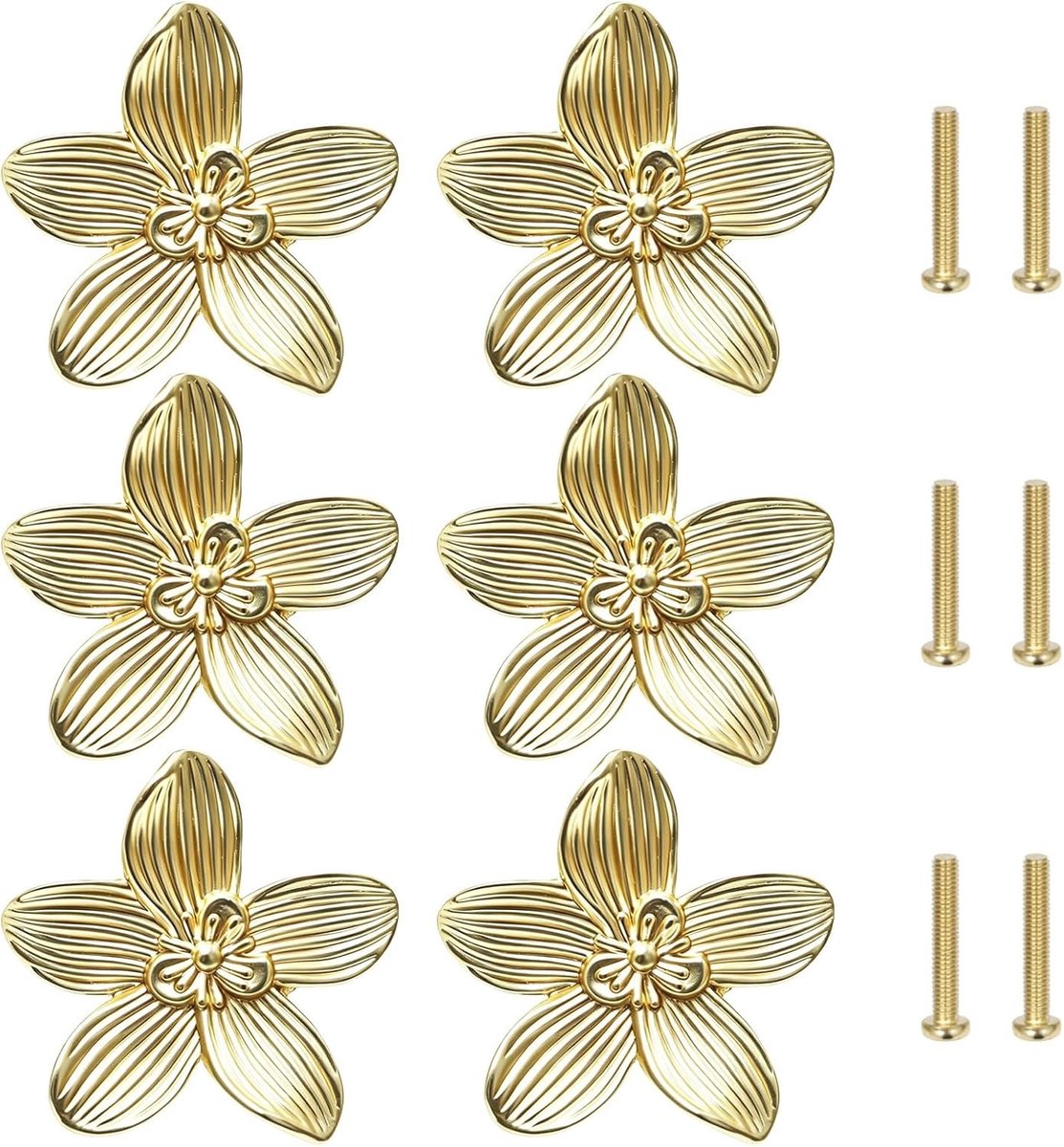 Set van 6 Gouden Bloem Knoppen voor Keuken- en Meubelkasten - Handgrepen van Zinklegering voor Laden en Kasten, Stijlvolle Accessoires voor Interieurdecoratie
