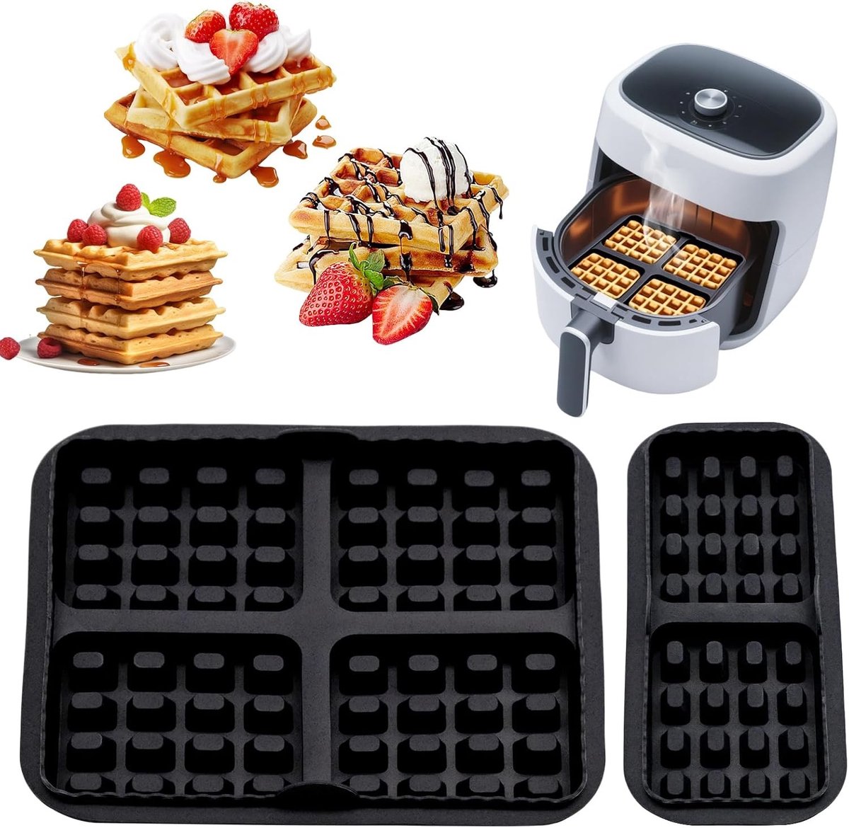 Herbruikbare en anti-aanbak silicone wafelvormen, ideaal voor chaffles, hash browns en koekjes - set van 2 stuks