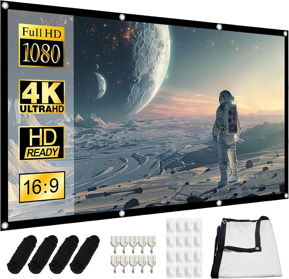Draagbaar 100 inch Projectiescherm van Canvas voor HD en 4K Beamer - Geschikt voor Thuis, Kantoor, School en Buitenactiviteiten