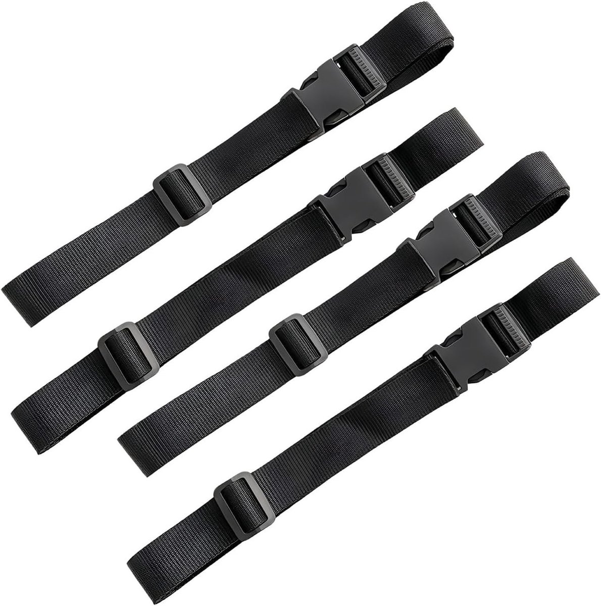 Set van 4 Verstelbare Kofferspanners van Polypropyleen met Snelsluiting - Ideaal voor Bagage, Cargo en Reisaccessoires, Zwart