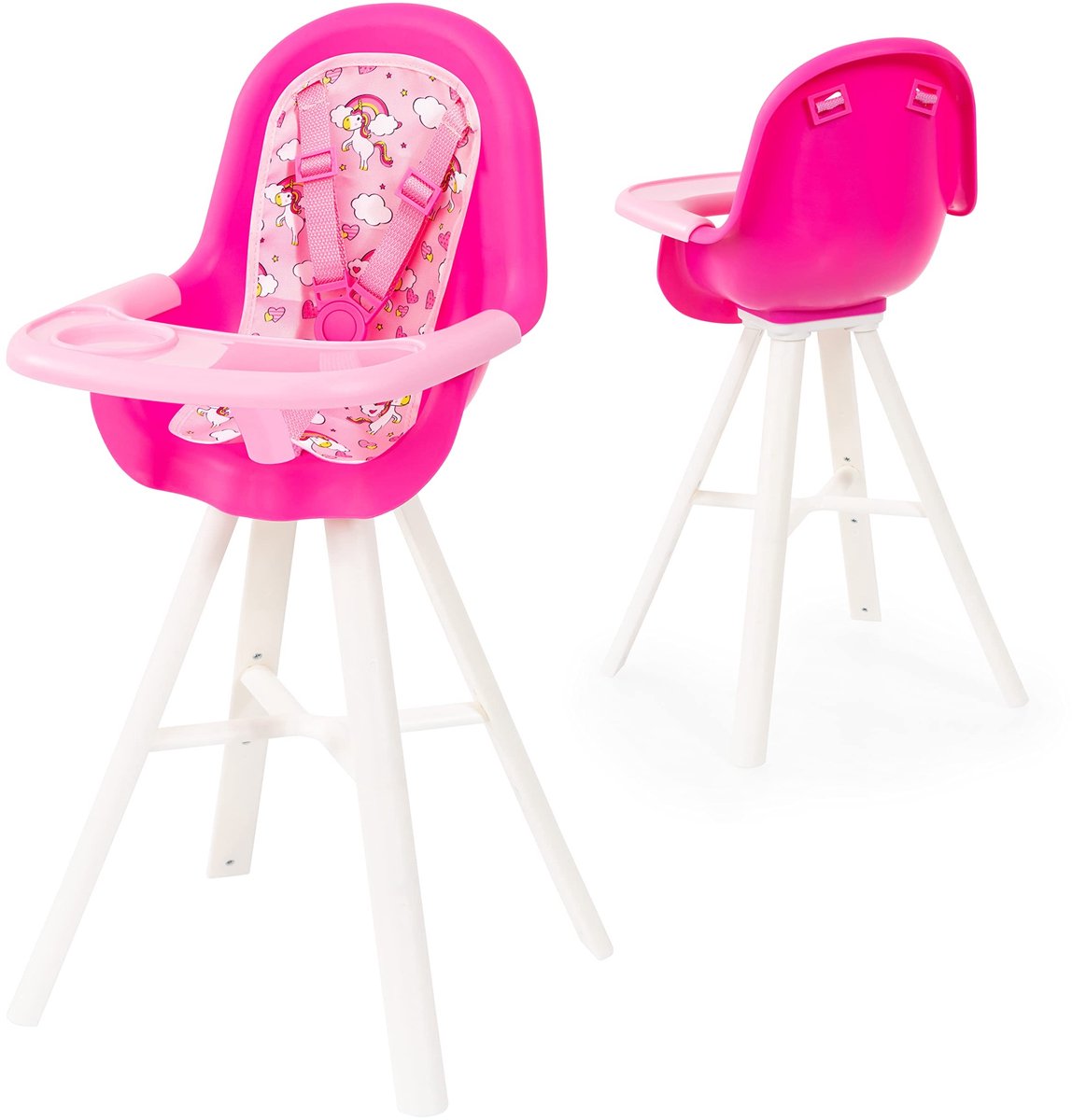 Kinderstoel voor poppen - Roze met gordel en eenhoorn