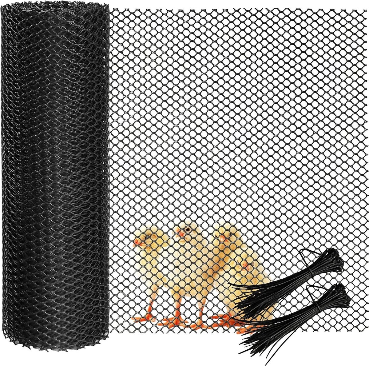 Hekwerk van Kippengaas - 40cm x 5m Herbruikbaar Gaas voor Tuin, Bescherming van Fruit en Planten tegen Dieren en Vogels met 50 Bevestigingsbanden