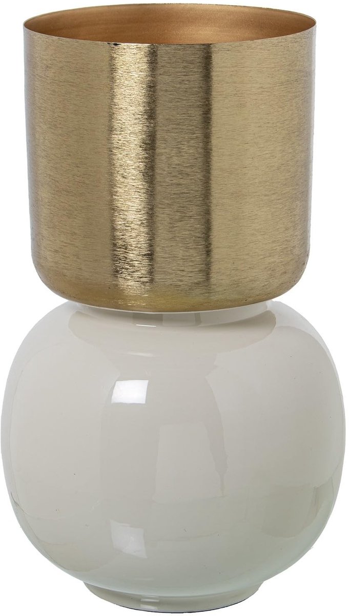 Metal Tafelvaas - Wit en Goud - 23 x 23 x 36 cm