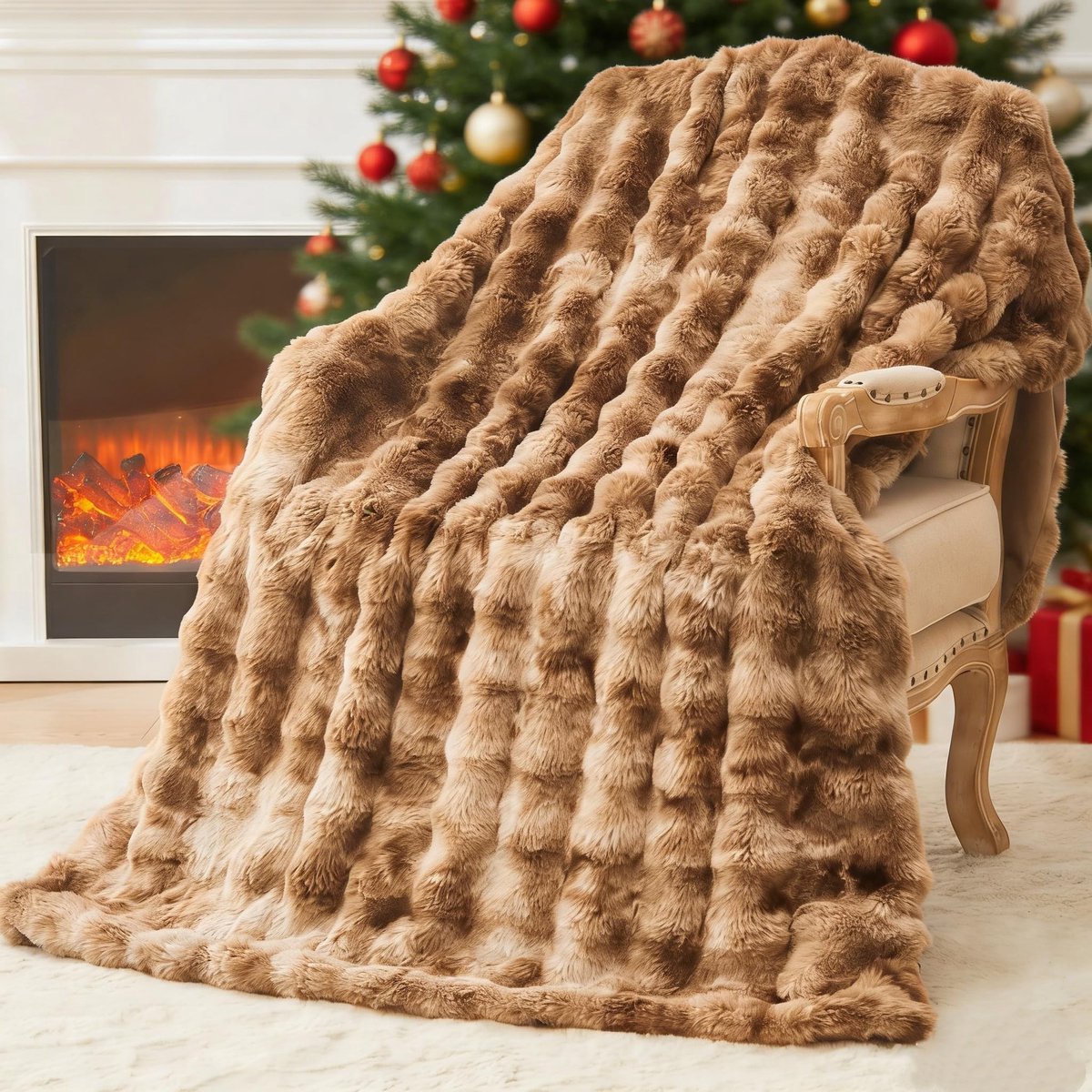 Cuddly Dekentje met Bubbels - Dikke Fluffy Fleece - Grijsbruin