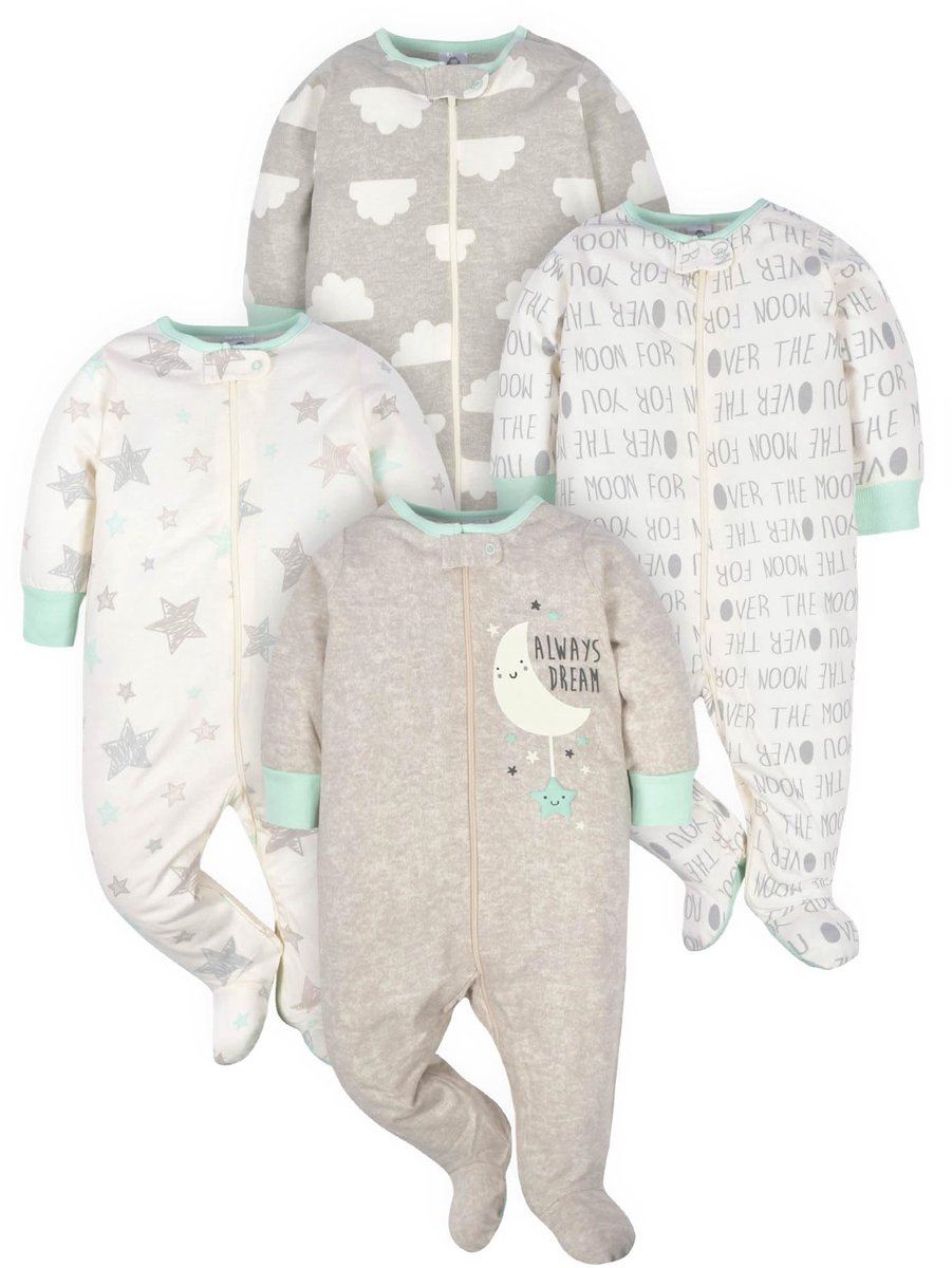 Baby Playsuit Set van 4 - Unisex met Olifanten Thema