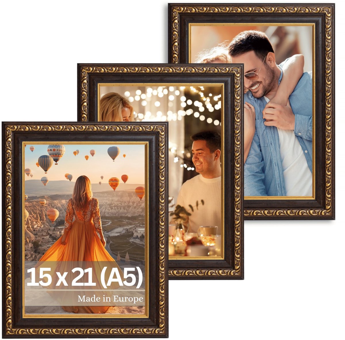 Foto Lijst Set van 3 - Barokstijl in Zwart Goud - 15x21 cm