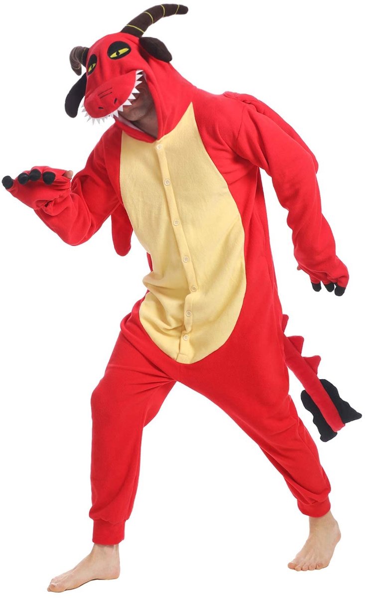 Unisex Drakenkostuum - Jumpsuit - Rood