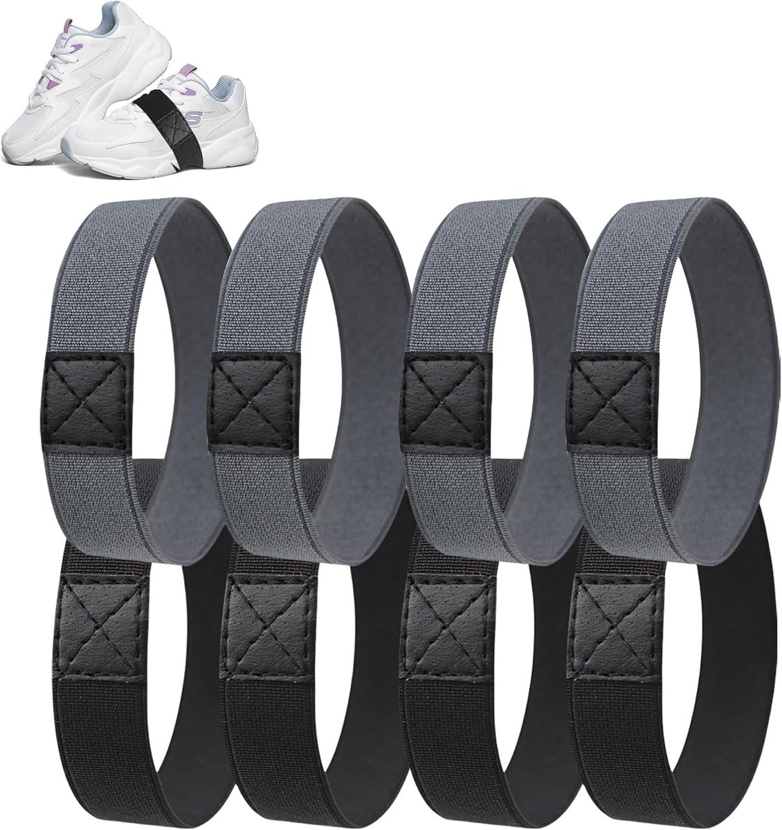 Set van 8 stevige vetersfixatiebanden voor voetbalschoenen, scheurbestendig en duurzaam rPET, zwart en beige, ideaal voor sport en training