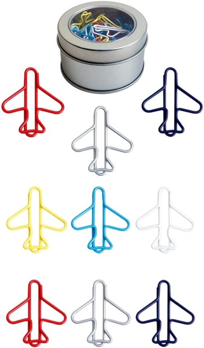 Kleurige vliegtuig paperclips - 50 stuks - metalen bookmarks voor kantoor en school - creatieve stationery accessoires, 30mm