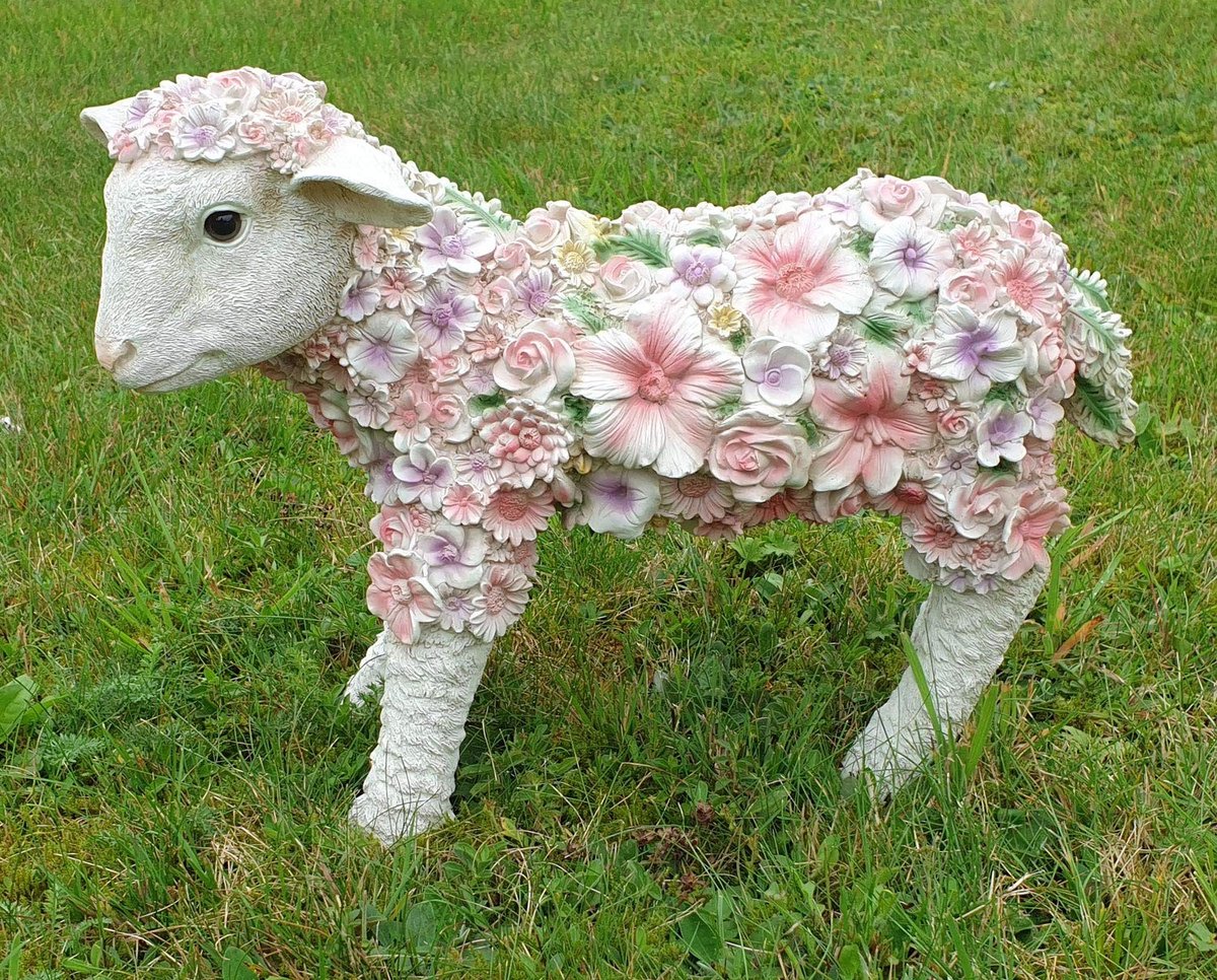 Decoratieve Standbeeld Lam Met Bloemen - Multikleur