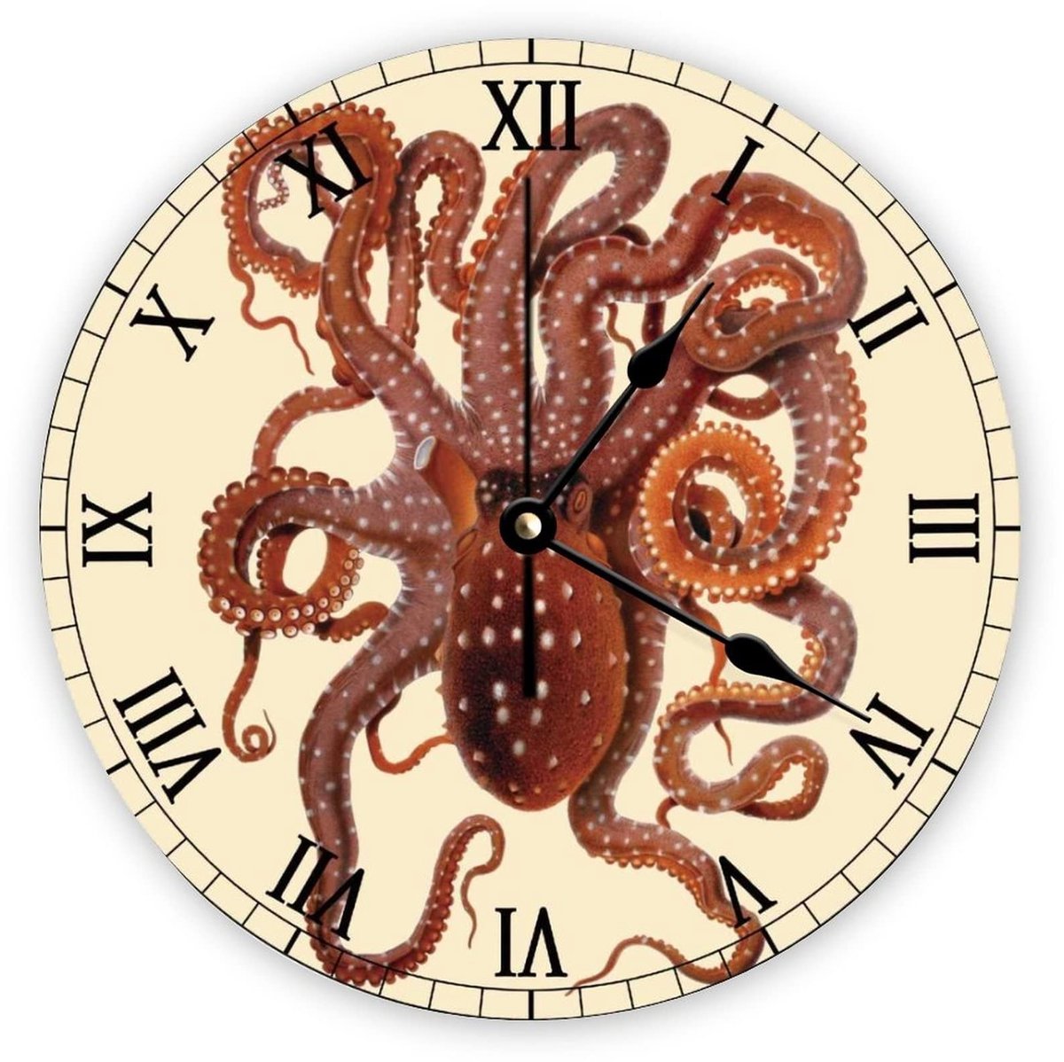 Wandklok Vintage Octopus - Stille Houten Klok - 25 x 25 cm