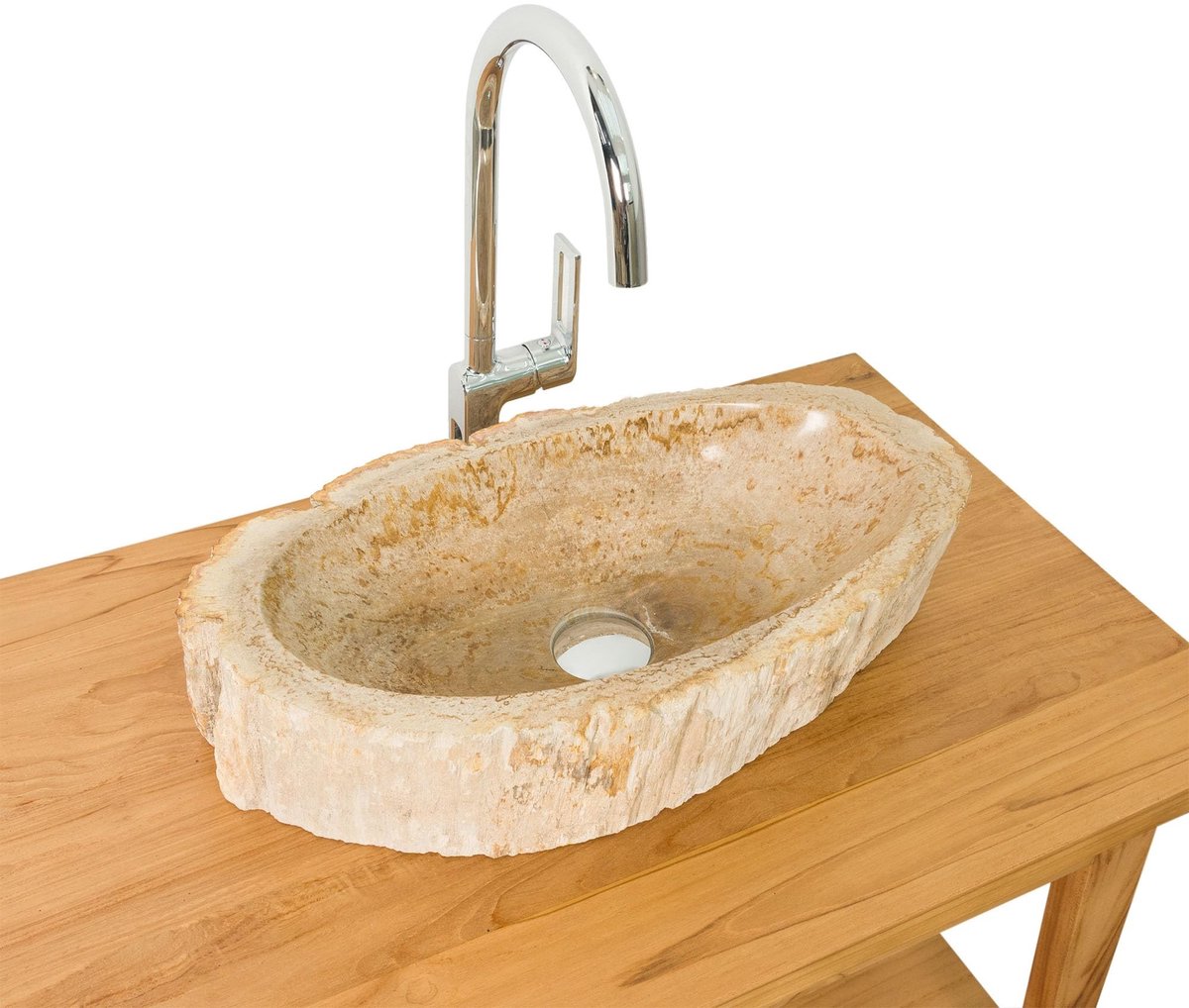Wastafel van fossiel hout - Uniek natuursteen 52x28x15 cm