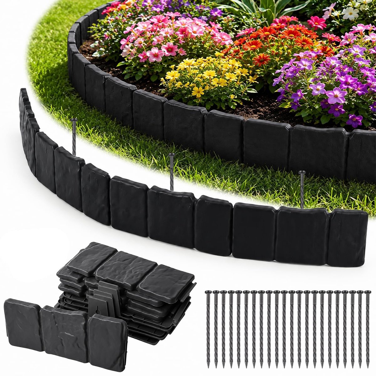 Tuinrand kunststof steenlook - Flexibel en UV-bestendig - 5 meter
