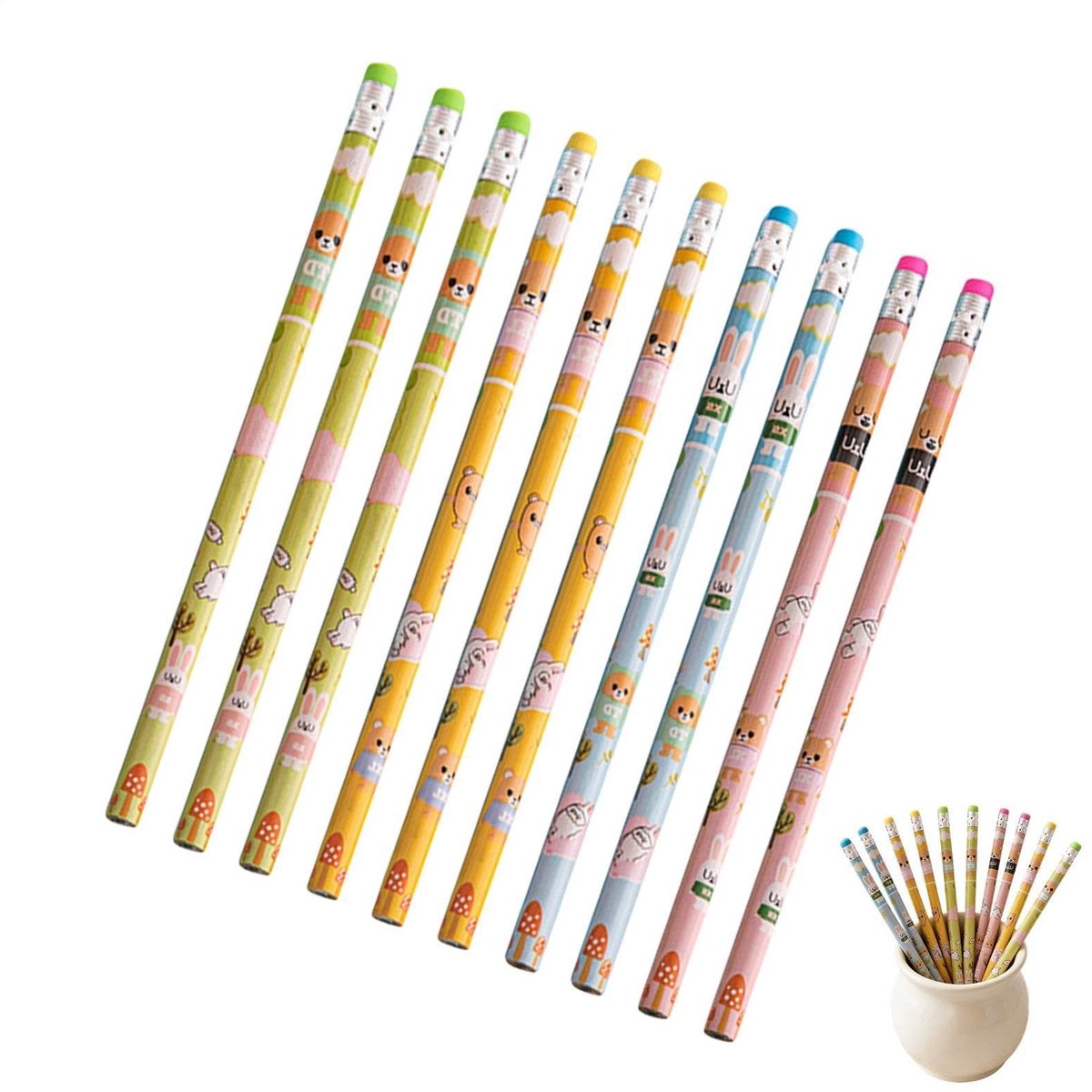 Kinderschoolpennen - 10 stuks met gummen