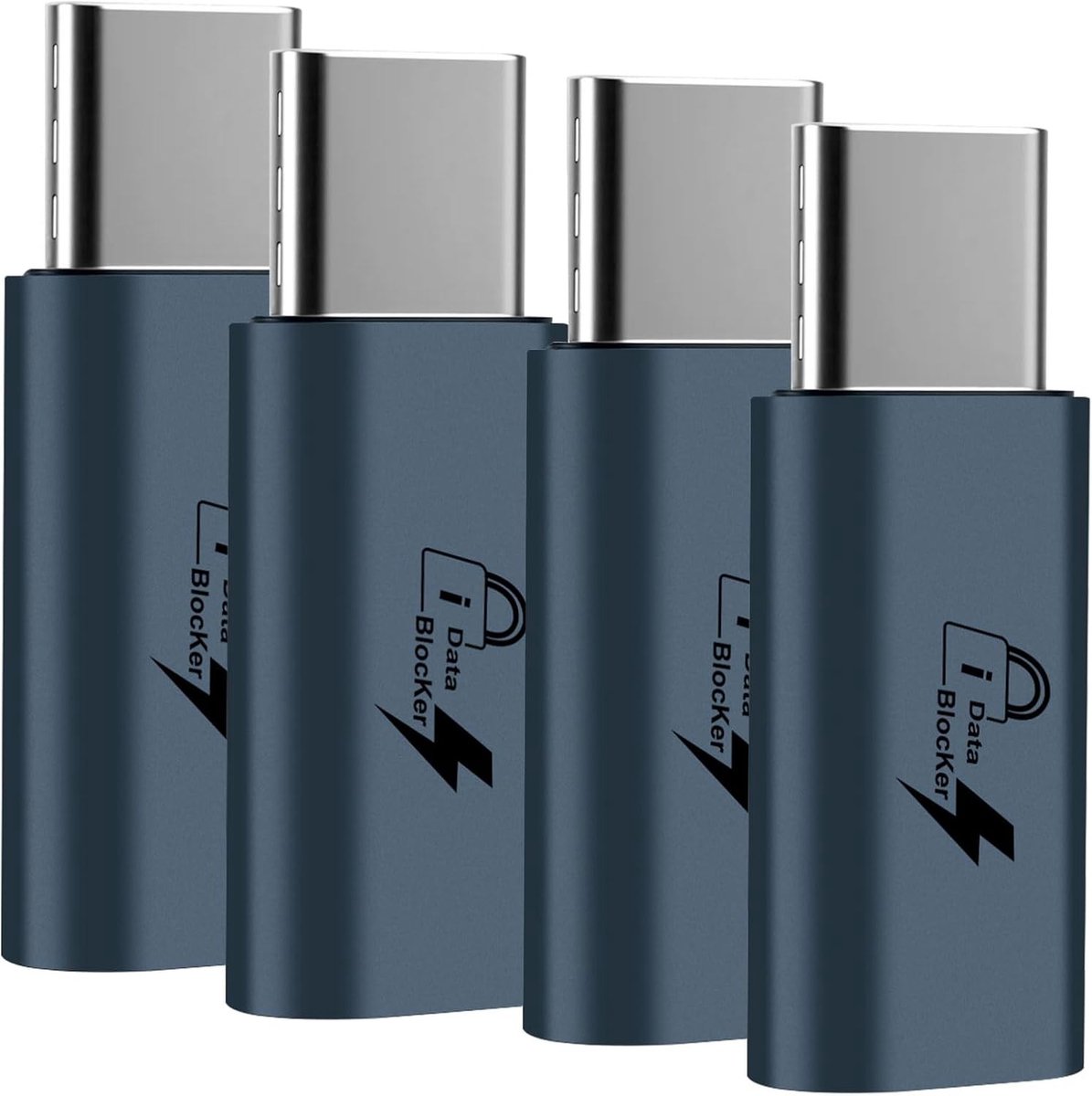 Gegevensbescherming USB-datablok, 4 stuks, veilig opladen voor iPhone, iPad en Samsung, bescherming tegen hacken en virussen, kleur blauw-grijs, 140 W Fast Charge, data beveiliging, USB-C accessoires, snelle oplader