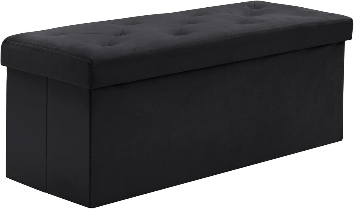 Opvouwbare Poef met Opbergruimte - 110 x 40 x 40 cm - Zachte Velvet Zitting voor Woonkamer, Slaapkamer en Hal - Zwart
