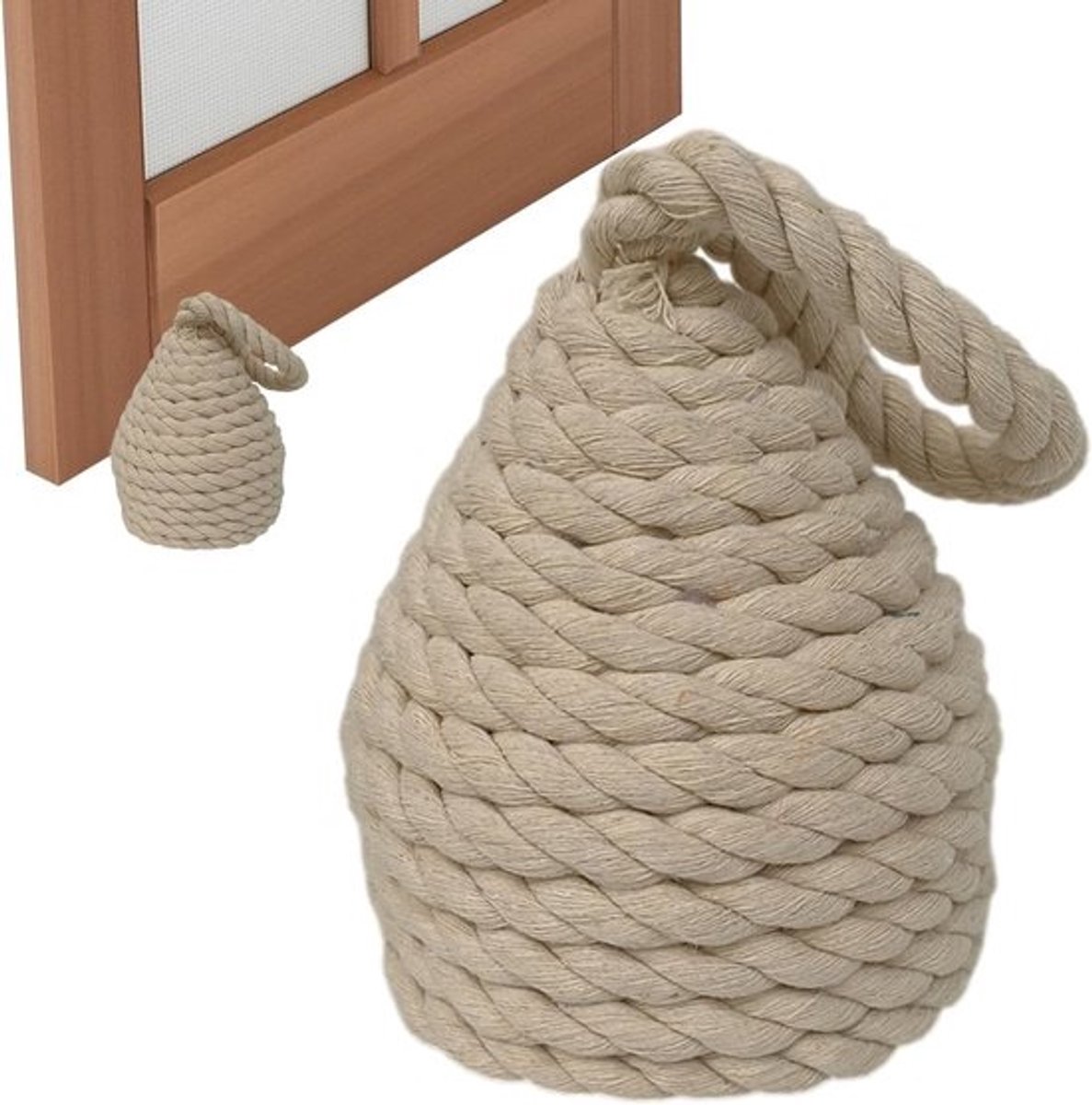 Deurstopper Touw - Decoratieve Stopper - Deuren Open Houden - Zwaar En Stabiel - 17 cm Hoog - Wit Roze