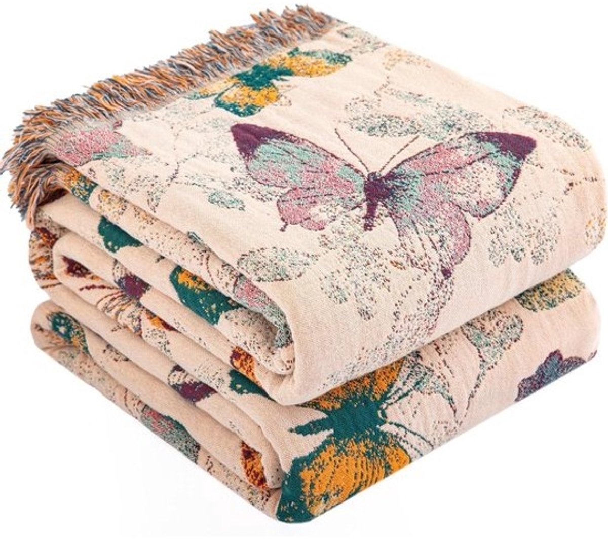 Boho sprei - Mousseline deken - Woonkamer decoratie - Dubbelzijdig ontwerp - 230x250 cm - Vlinder patroon