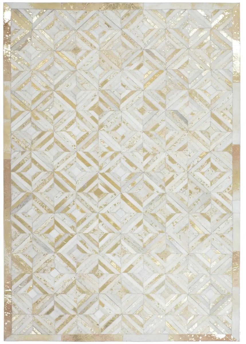 Dutch XXL Leren Vloerkleed | Tapijt | Spark | Geometrisch | Crème/Goud | 80x150 cm Crème / Goud