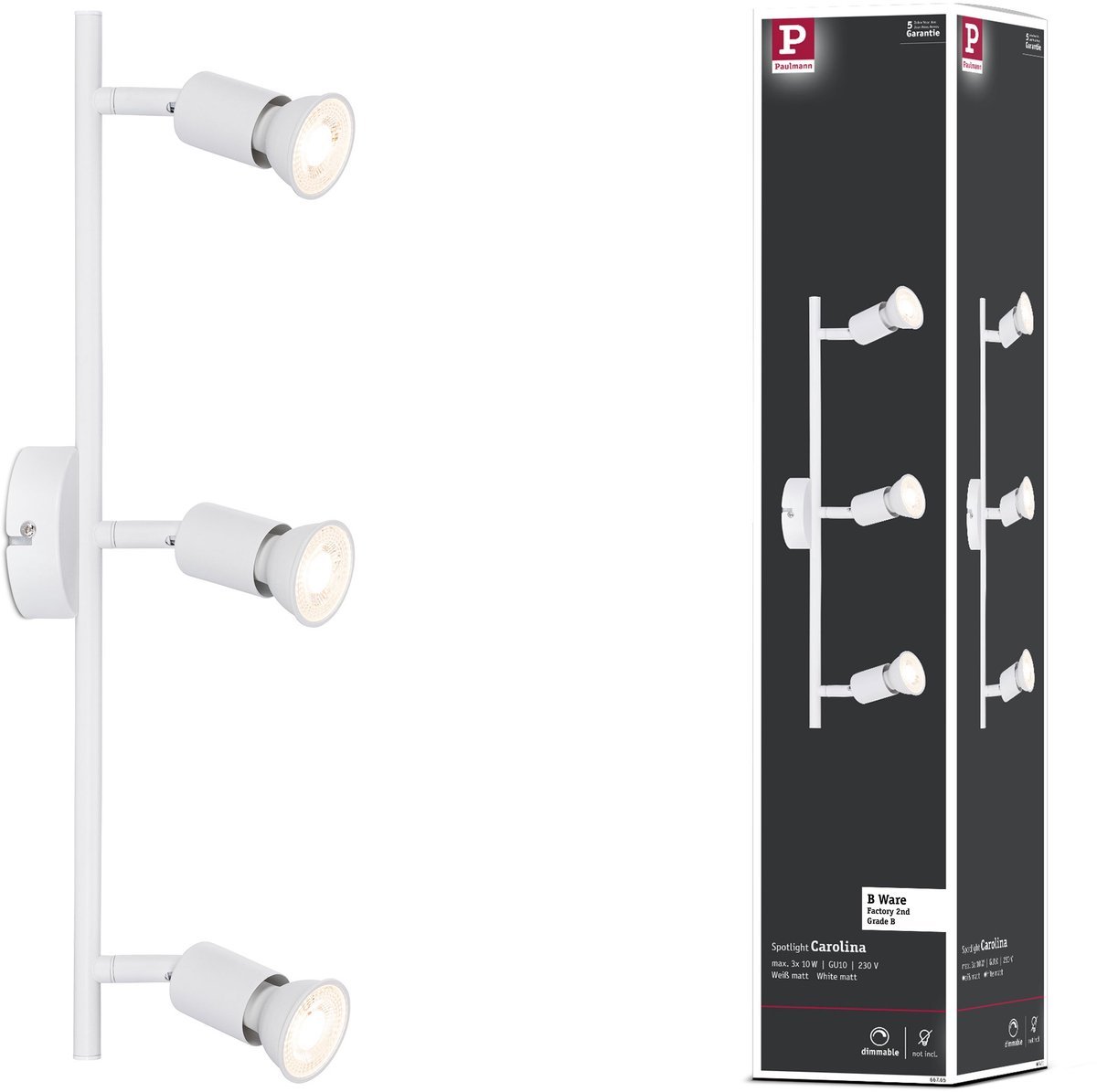 Spotlight B-waar Carolina GU10 230V max. 3x10W dimbaar Wit mat